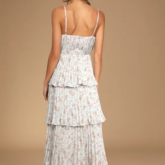 Lulus Cascading Crush Pale Blue Floral Print Tiered Bustier Midi Dress - Picture 2 of 7